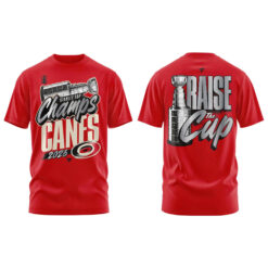 Alternative view of Carolina Hurricanes Fanatics 2026 Stanley Cup Champions Authentic Locker Room Limited Edition Red Tshirt