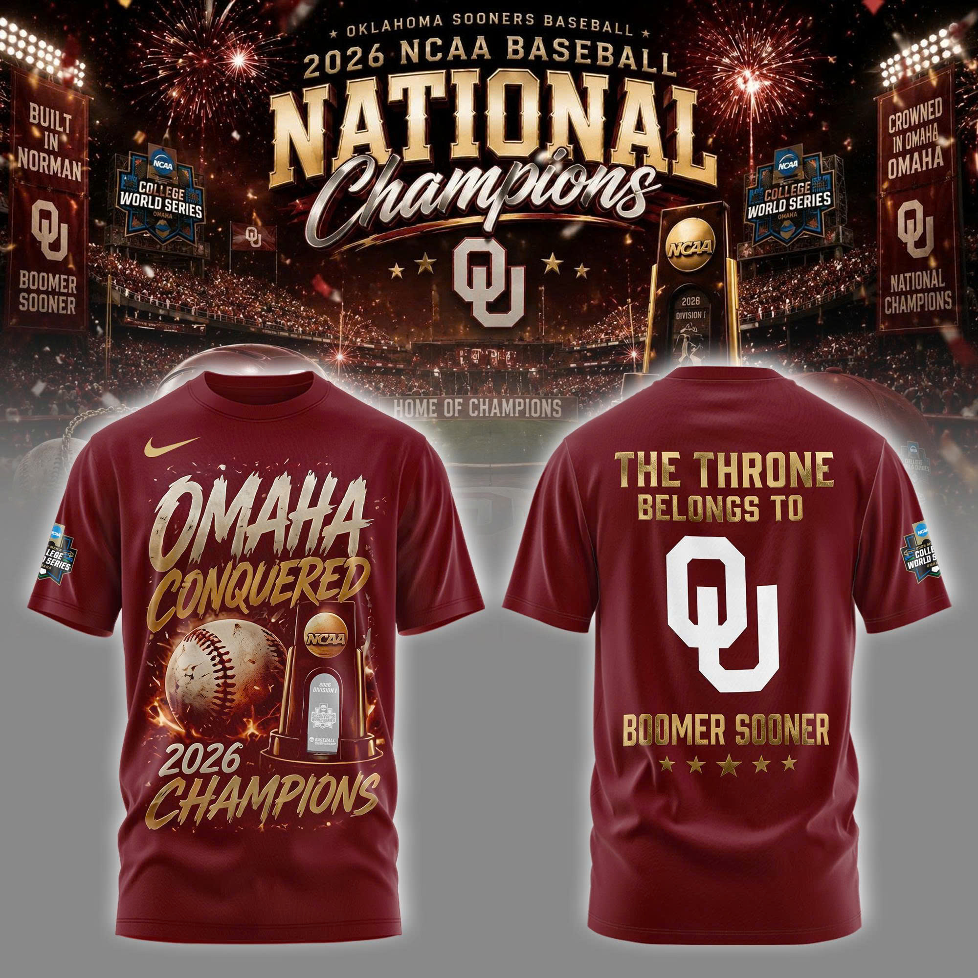 Oklahoma NCAA Basbeball Champions '26 Limited Edition Red Tshirt