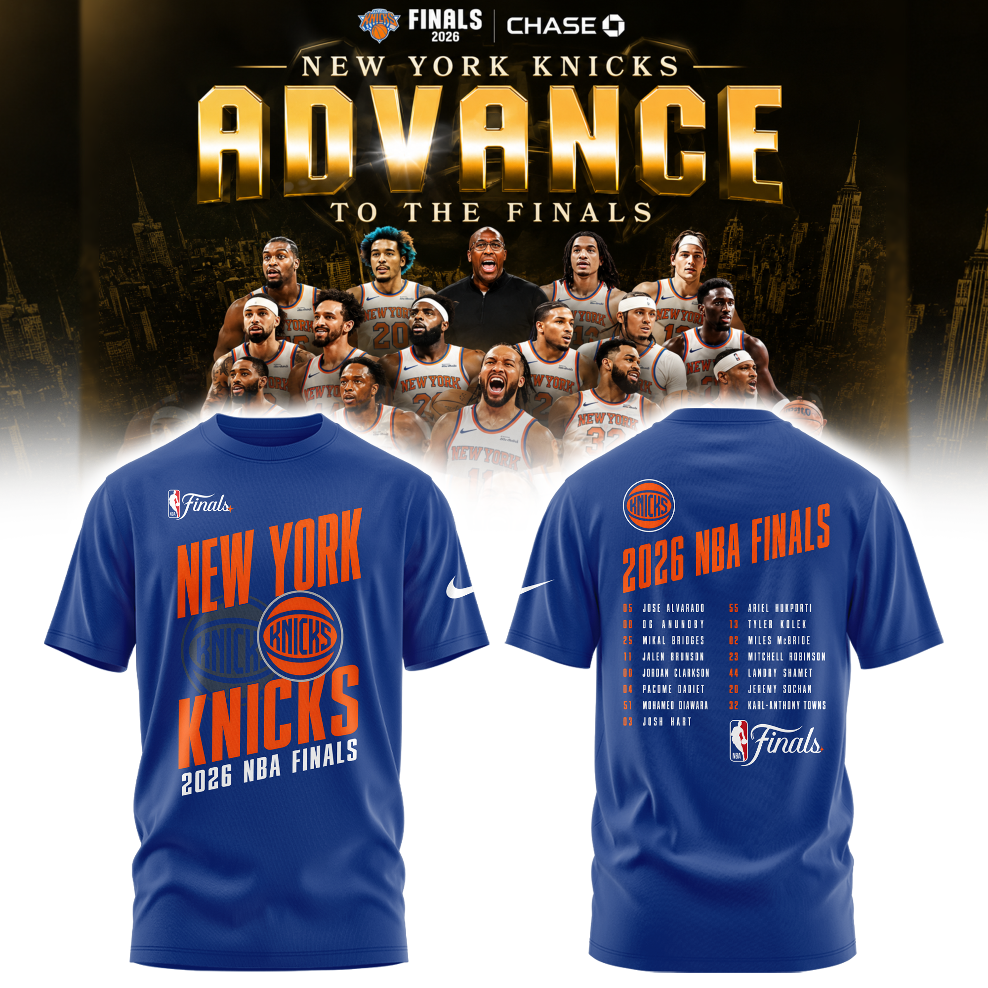 New York Knicks Outerstuff Youth 2026 NBA Finals Roster Limited Edition Tshirt | Cap | Joggers