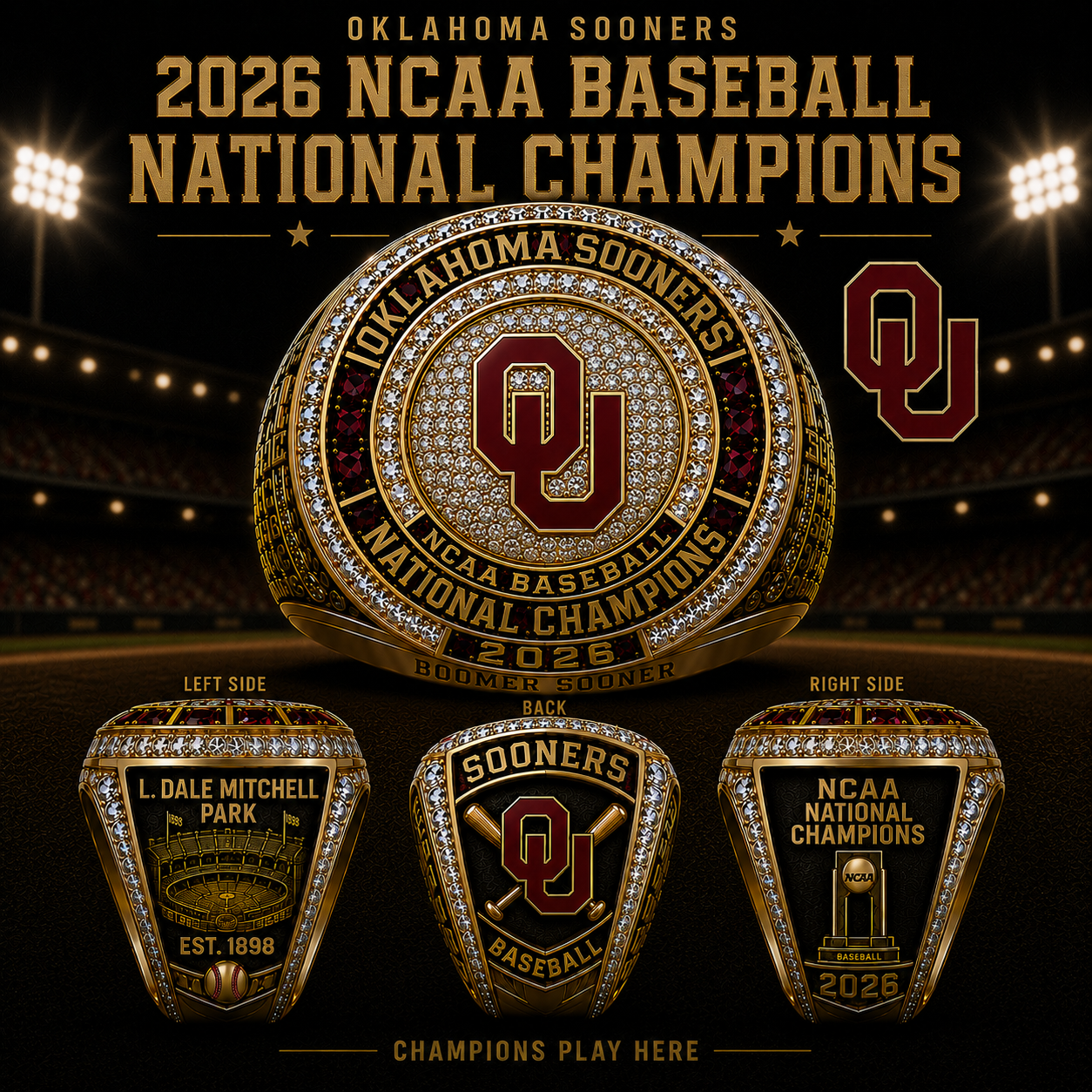 Oklahoma Sooners 2026 NCAA Baseball National Champions Ring V2