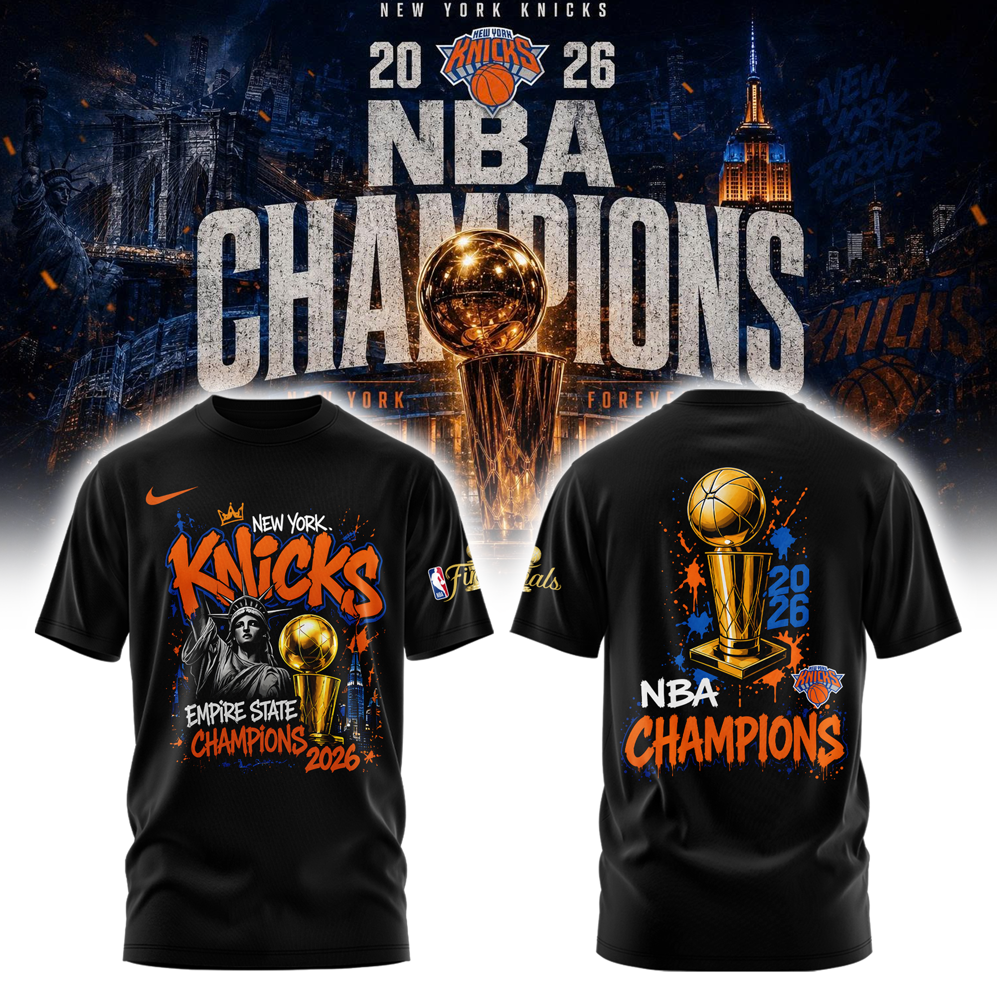 New York Knicks 2026 NBA Finals Champions Limited Edition Black Tshirt v2