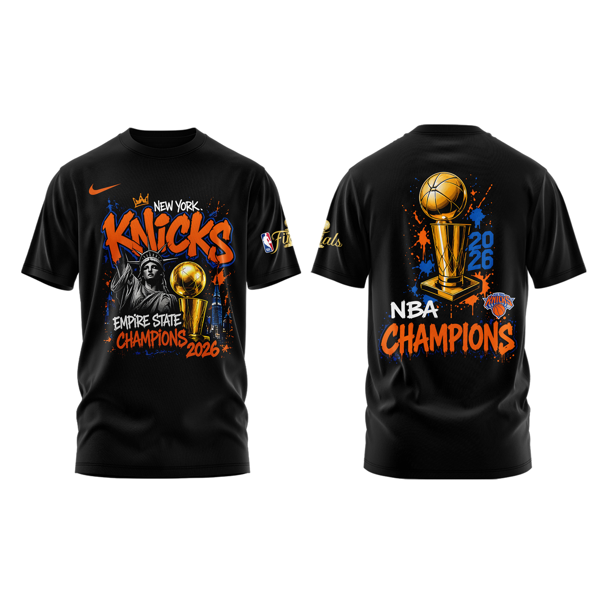 New York Knicks 2026 NBA Finals Champions Limited Edition Black Tshirt v2 - Image 2