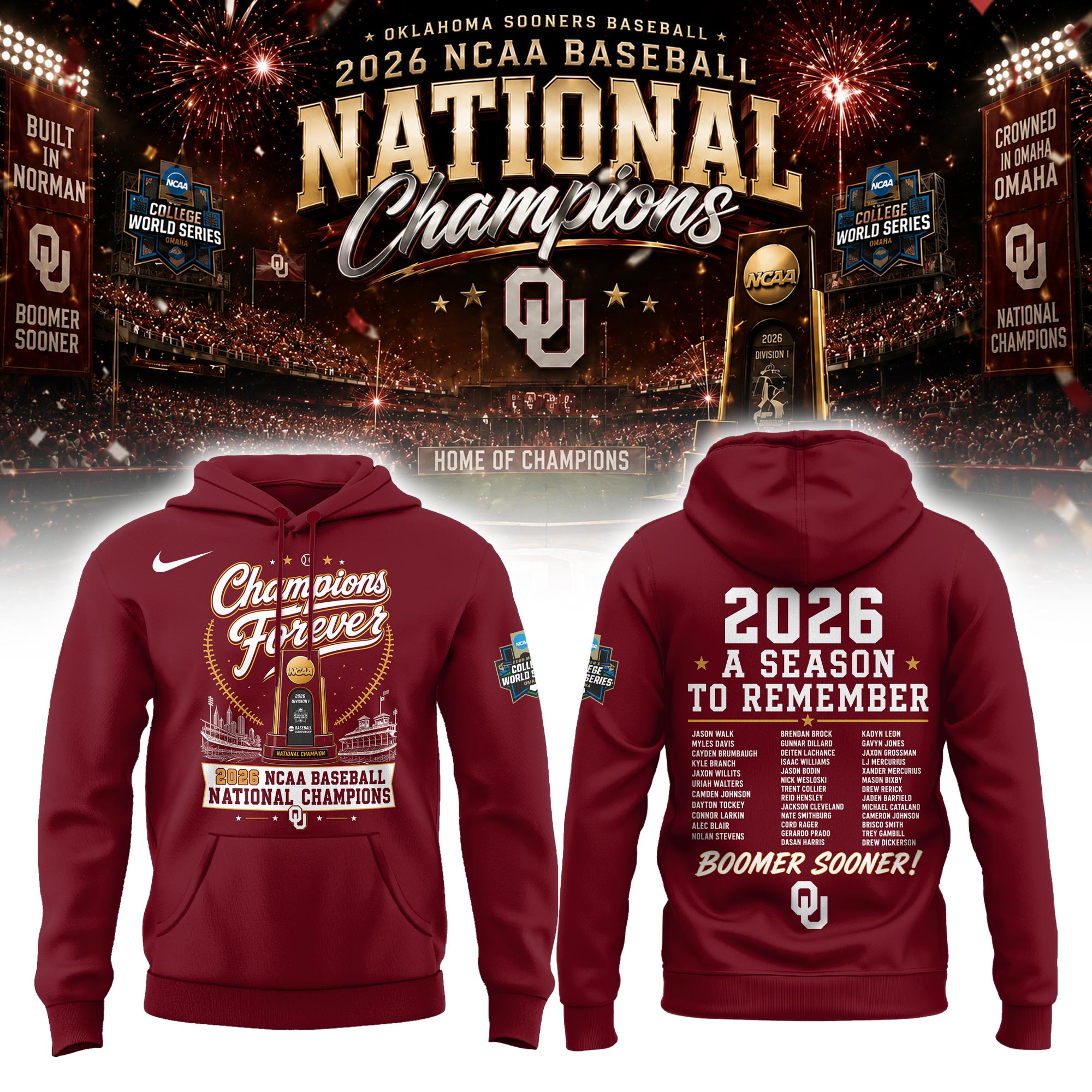 Oklahoma NCAA Basbeball Champions ’26 Limited Edition Red Hoodie v2