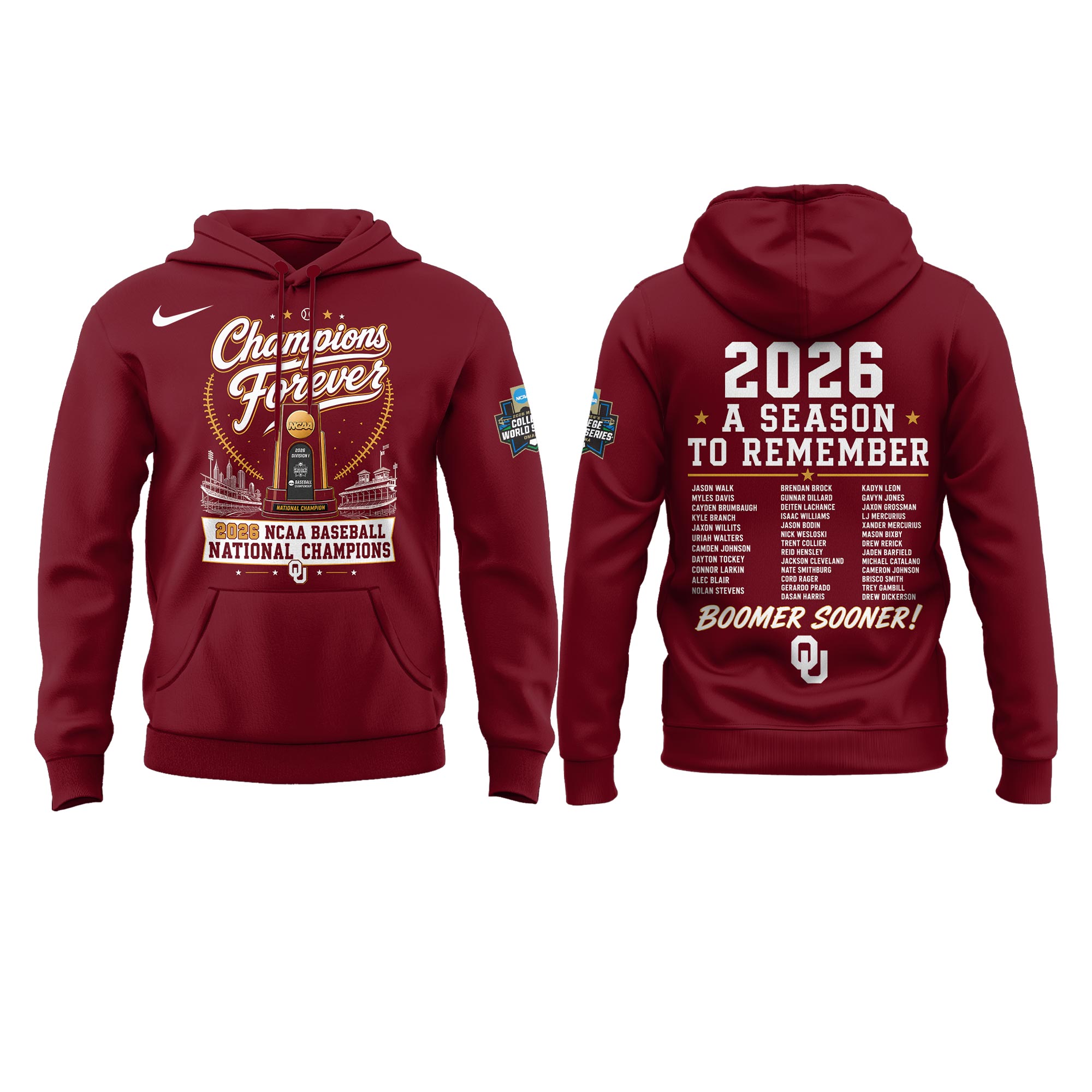 Oklahoma NCAA Basbeball Champions ’26 Limited Edition Red Hoodie v2 - Image 2