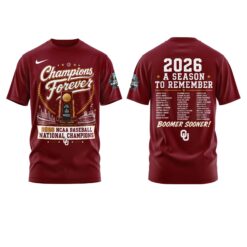 Alternative view of Oklahoma NCAA Basbeball Champions ’26 Limited Edition Red Tshirt v2