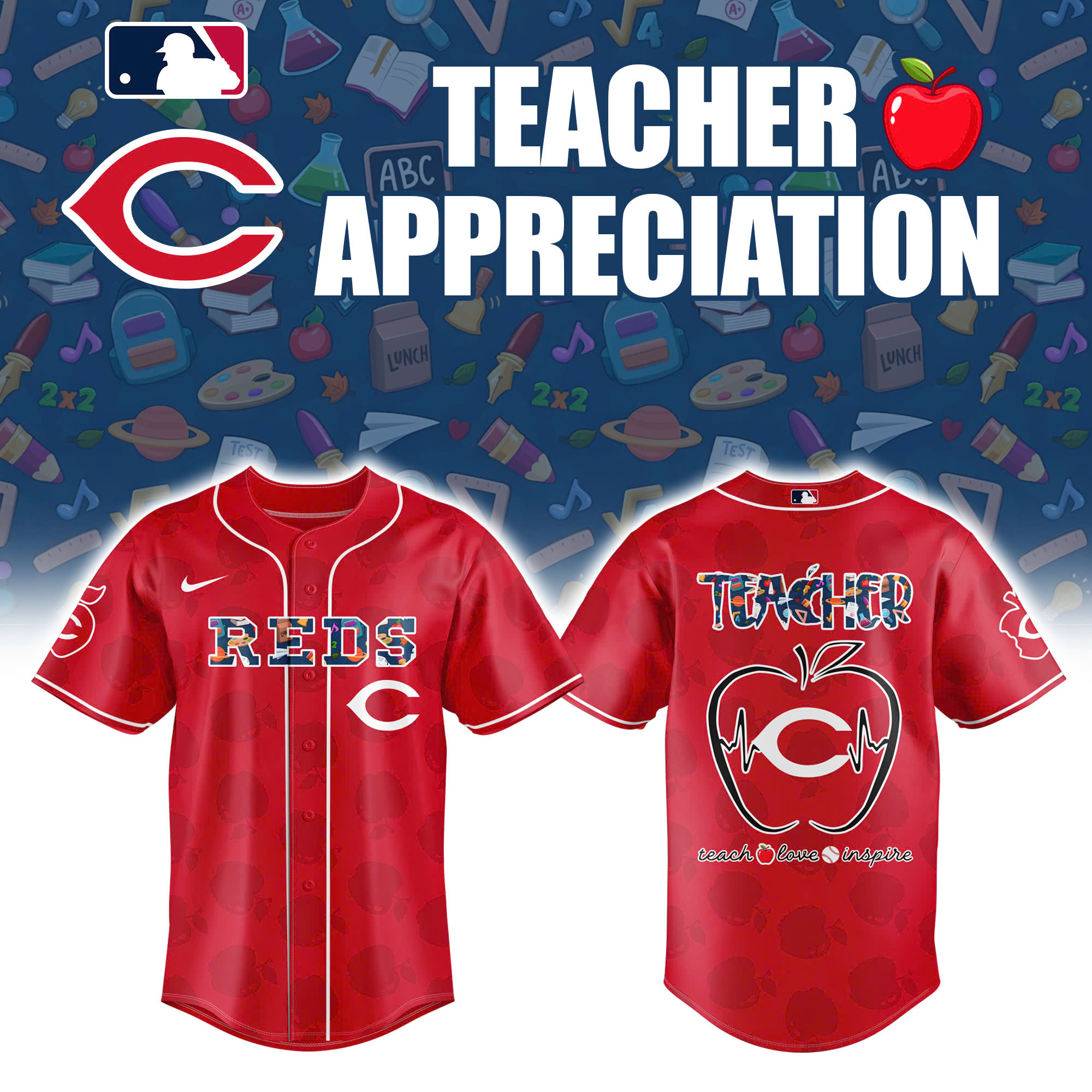 Cincinnati Reds TEACHER NIGHT Baseball Jersey Combo