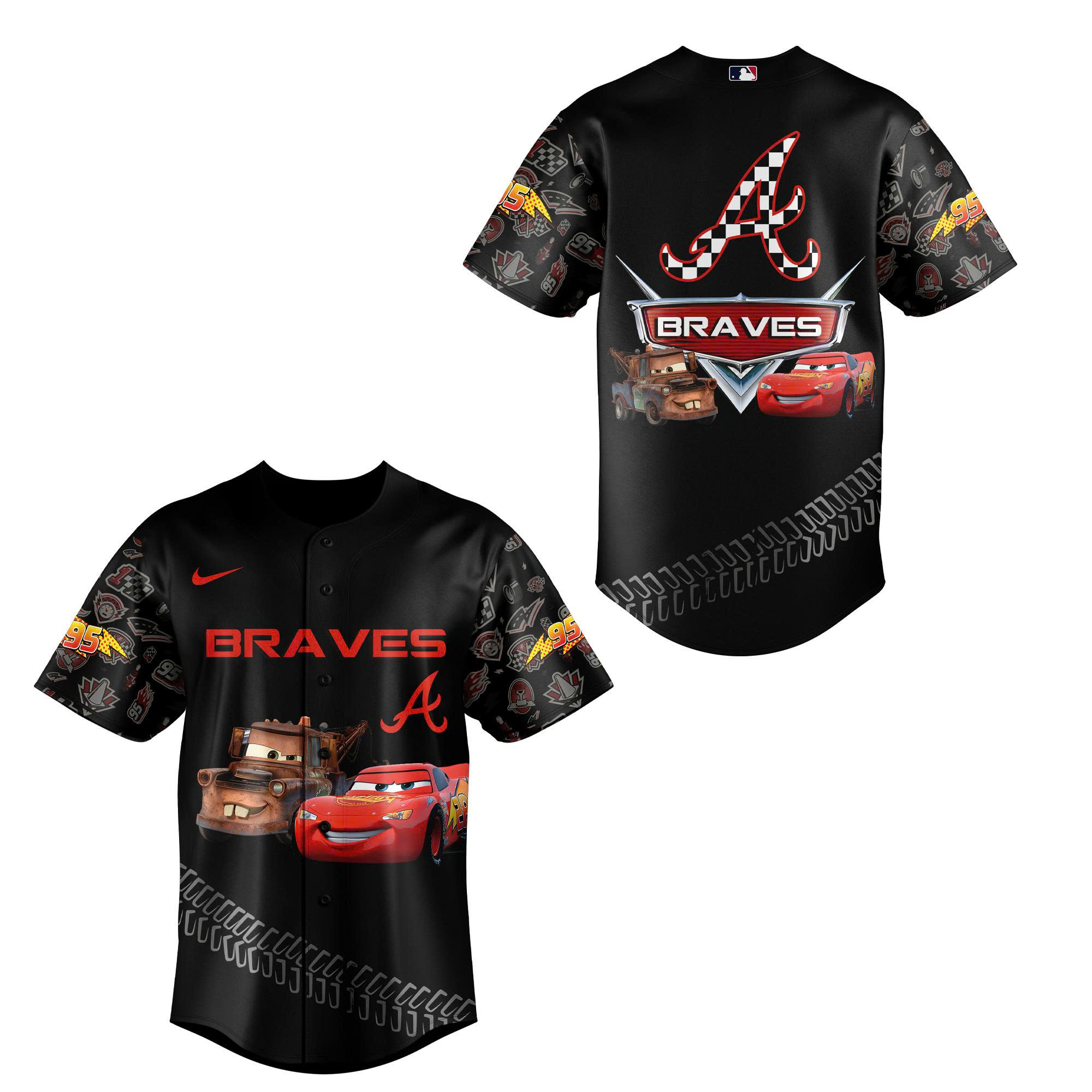 Atlanta Braves x Lightning McQueen Version Baseball Jersey Combo - Image 2