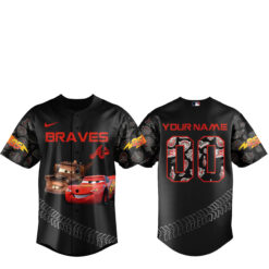 Alternative view of Atlanta Braves x Lightning McQueen Version Baseball Jersey Combo Custom