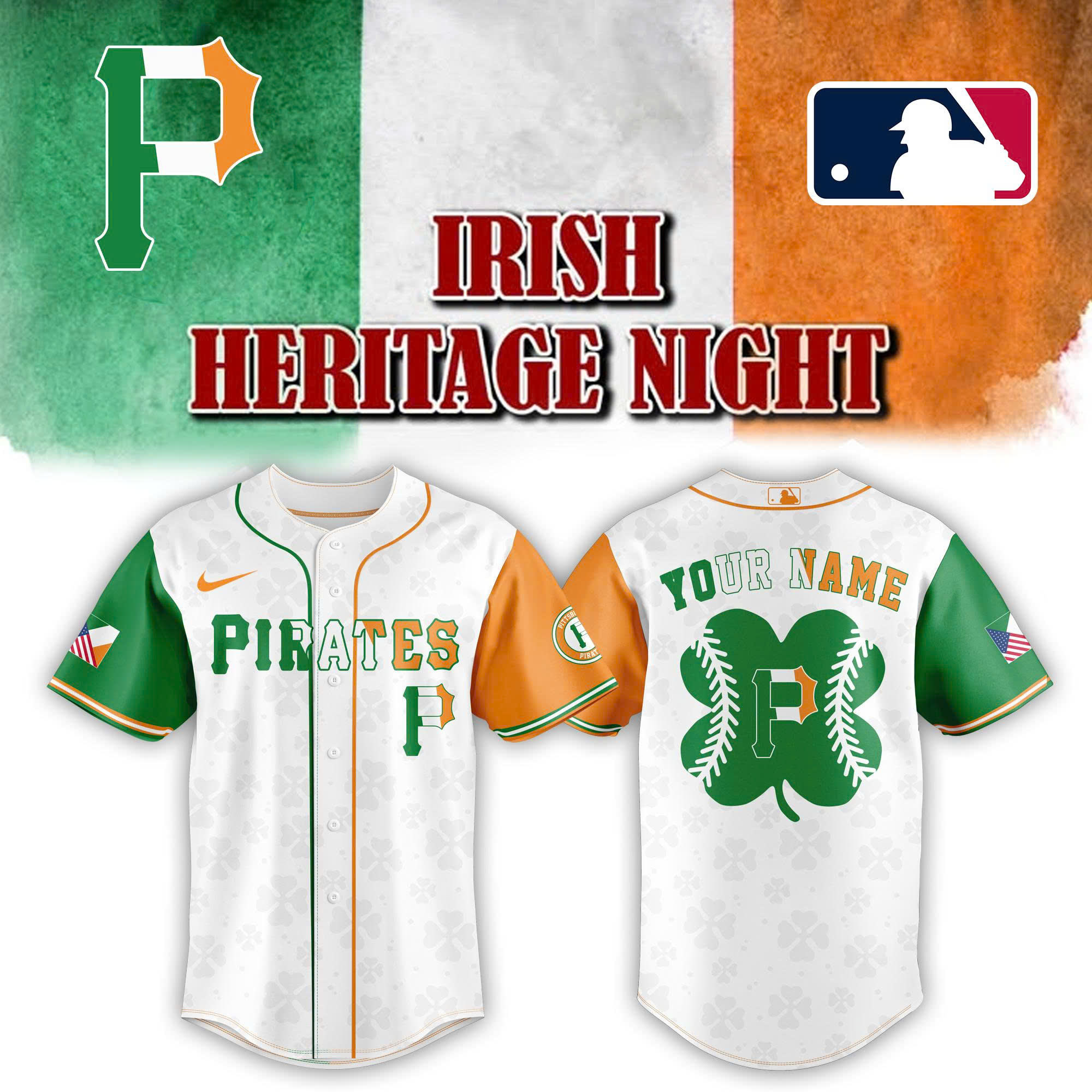 Pittsburgh Pirates x Irish Heritage Limited Edition 3D Baseball Jersey