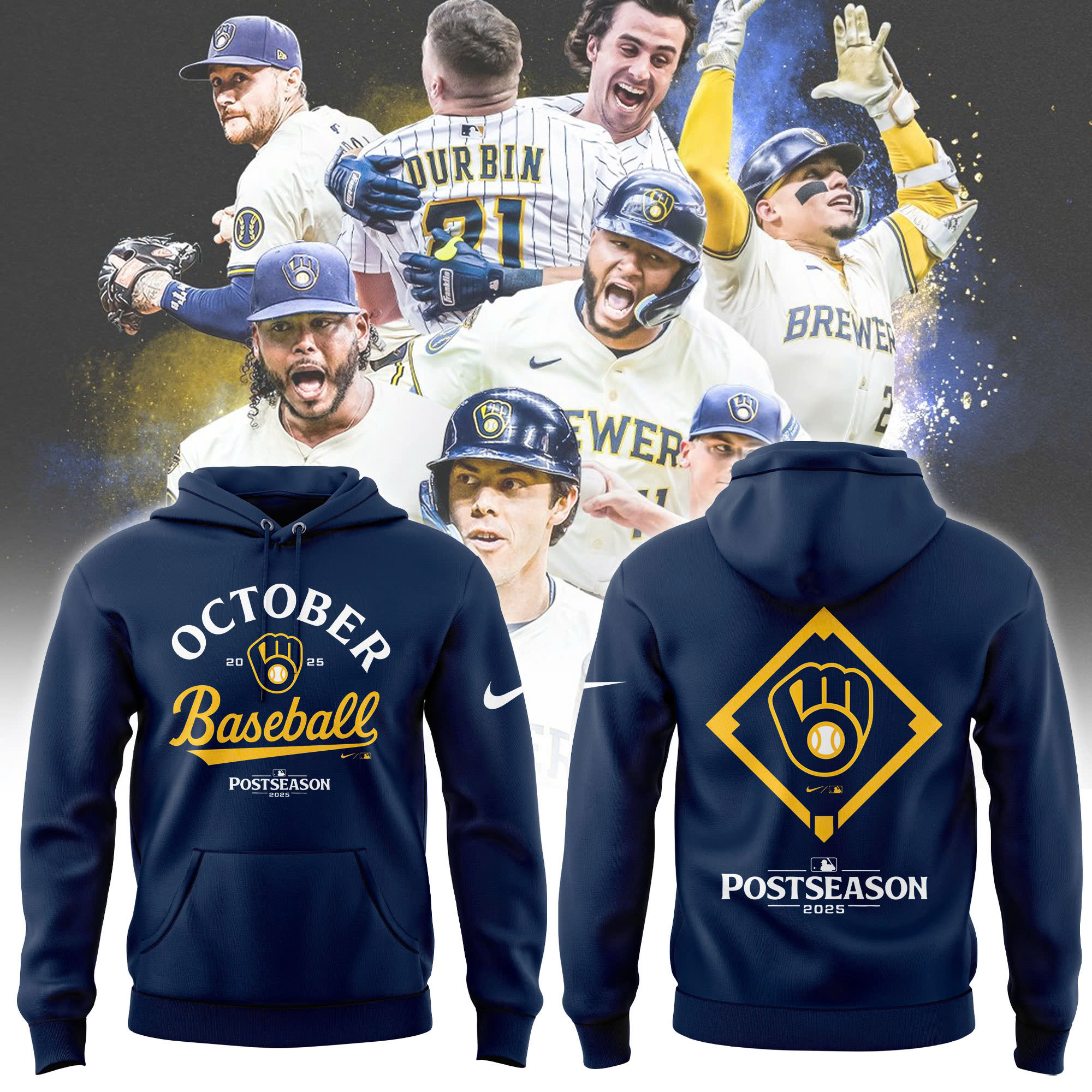 Milwaukee Brewers Navy Postseason Locker Room Hoodie | Joggers | Cap