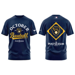 Alternative view of Milwaukee Brewers Navy MLB Postseason Locker Room Tshirt | Joggers | Cap