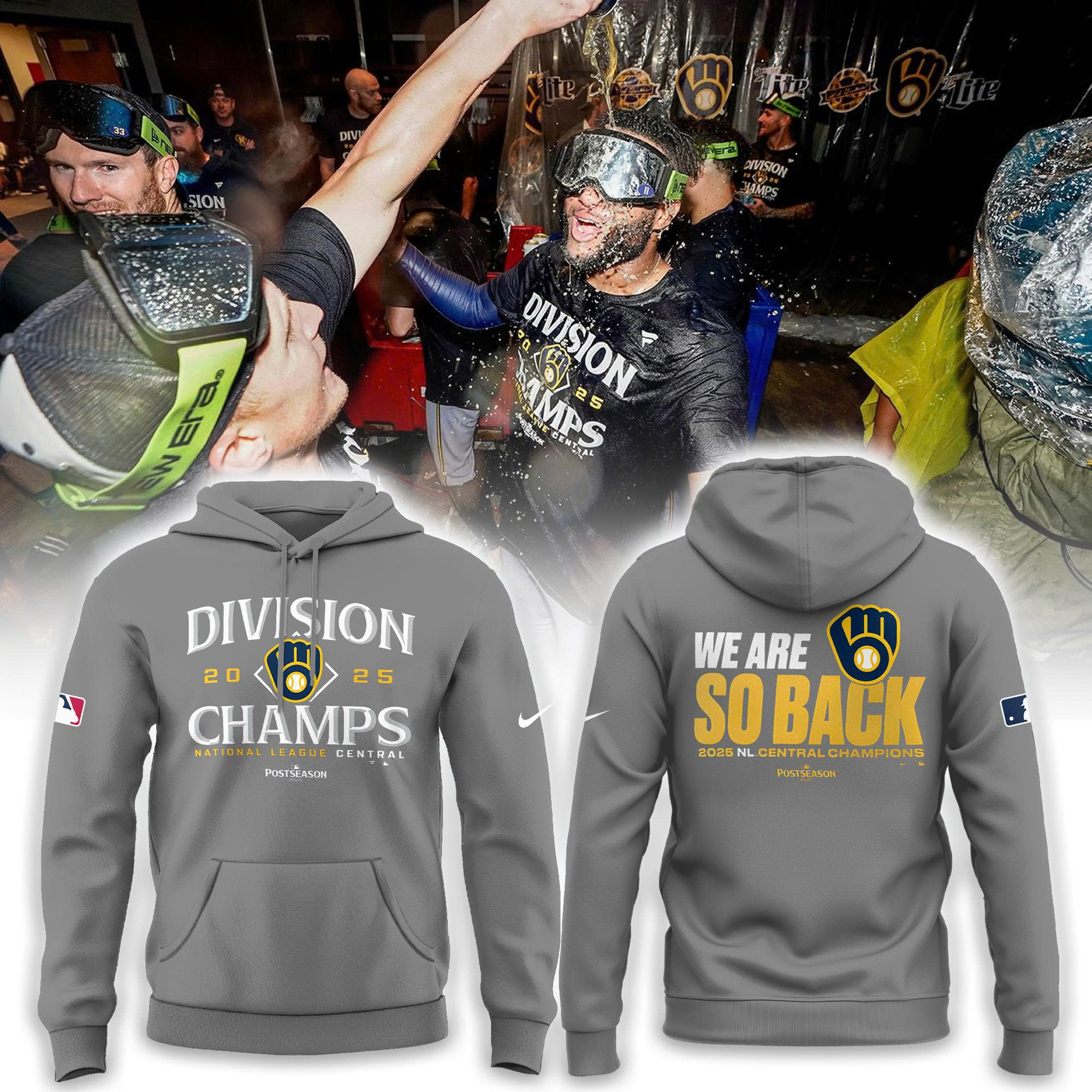 Milwaukee Brewers NL Central Division Champions Locker Room Hoodie | Joggers | Cap V3