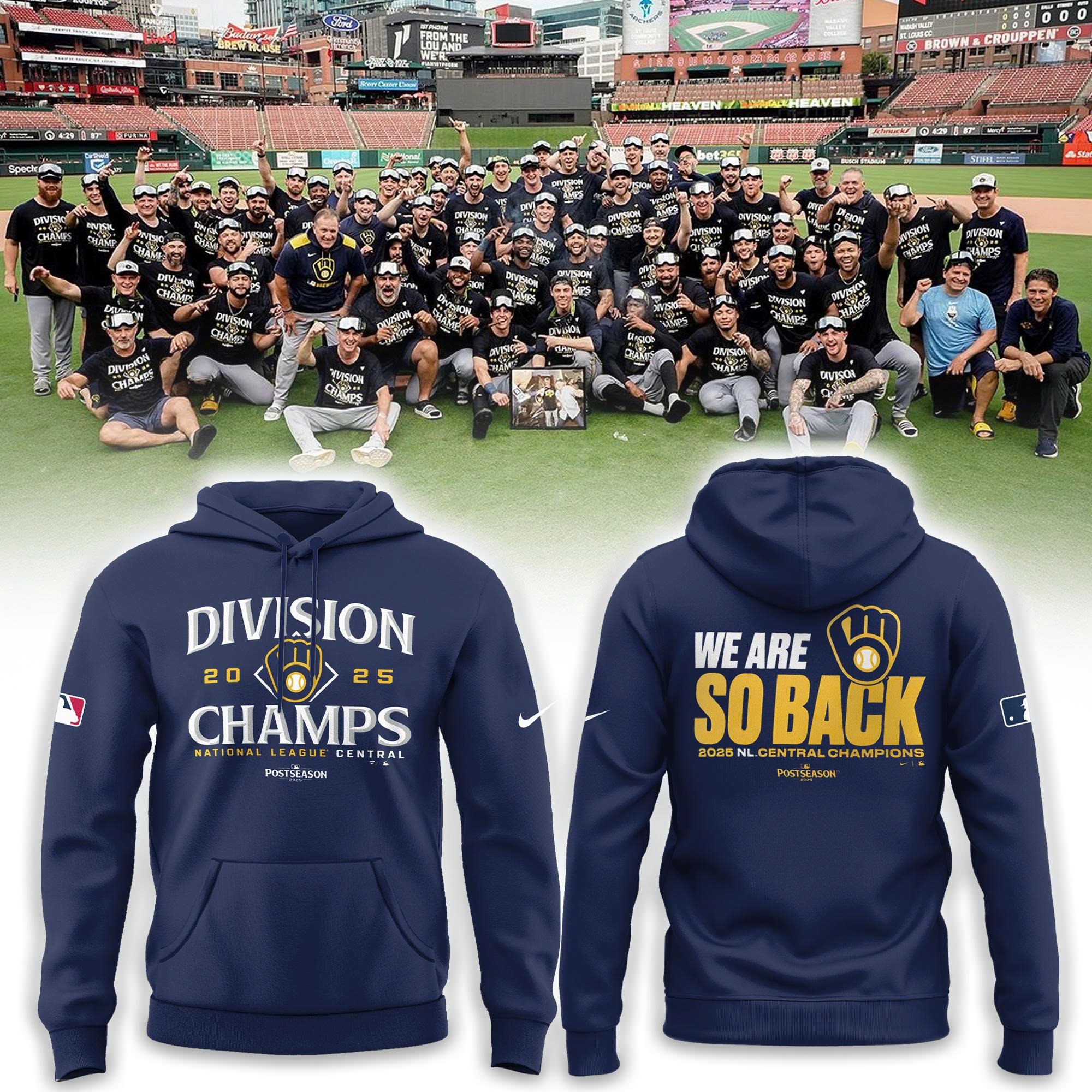 Milwaukee Brewers NL Central Division Champions Locker Room Hoodie | Joggers | Cap V3