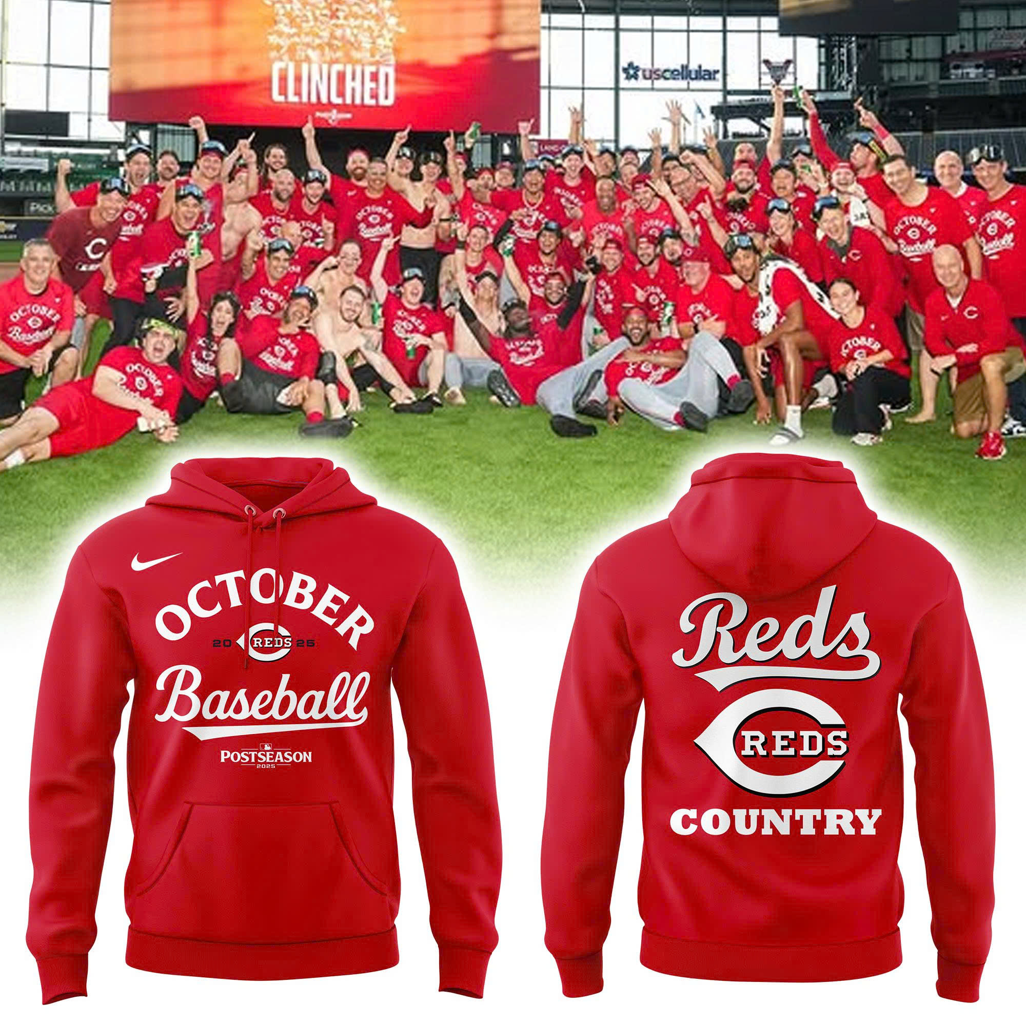 Cincinnati Reds Red Postseason Locker Room Combo Hoodie | Jogger | Cap V2