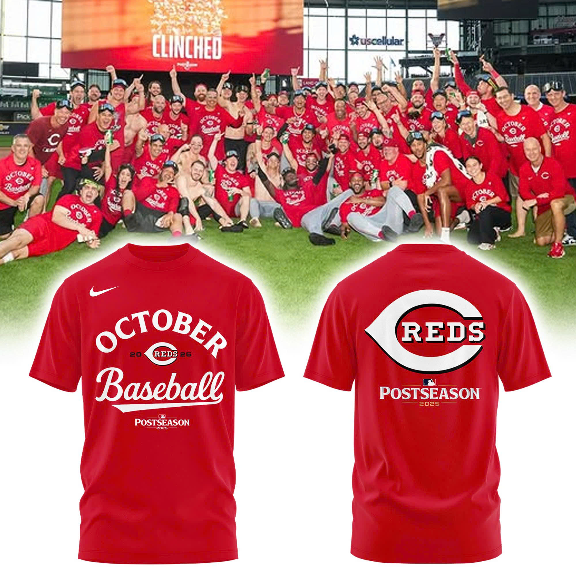 Cincinnati Reds Red Postseason Locker Room Combo Shirt | Jogger | Cap