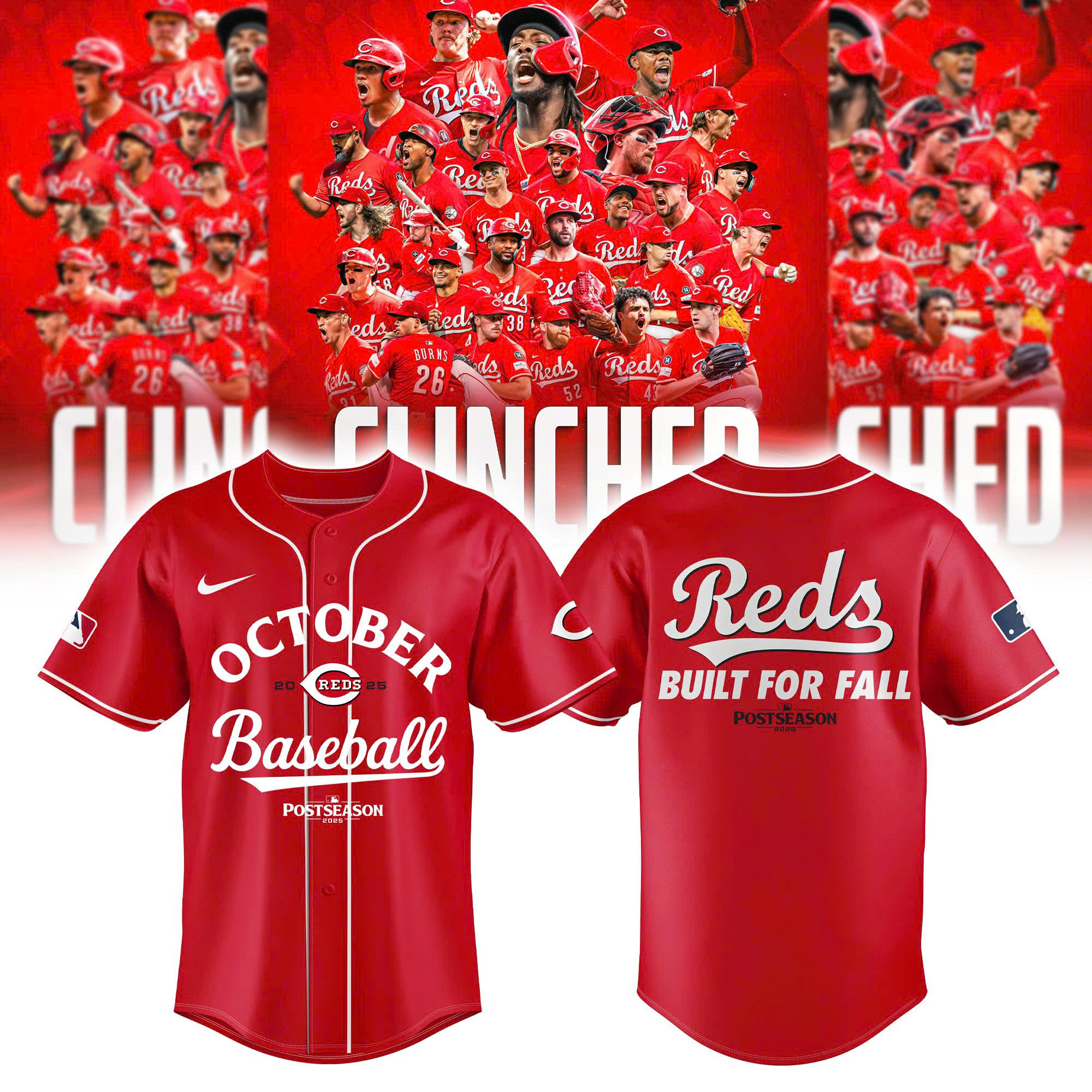 Cincinnati Reds Red Postseason Locker Room Baseball Jersey Combo V2