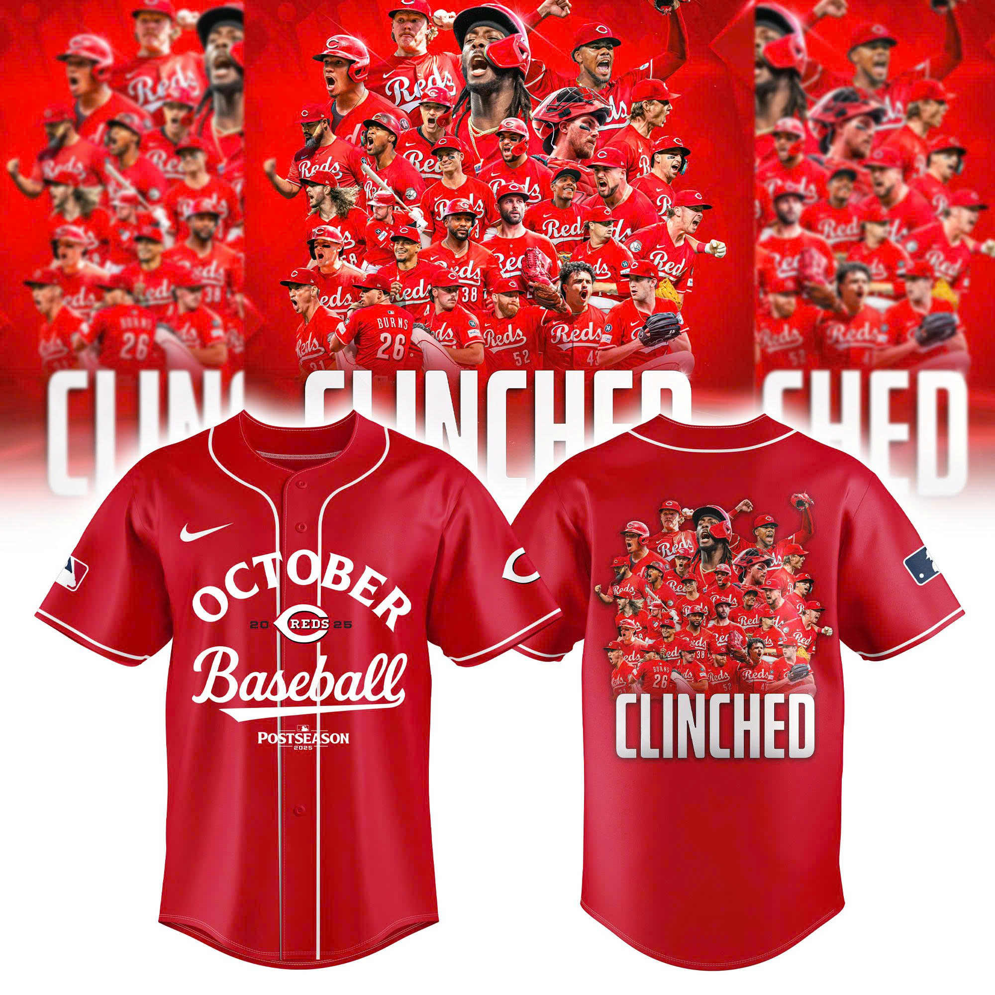 Cincinnati Reds Red Postseason Locker Room Baseball Jersey Combo