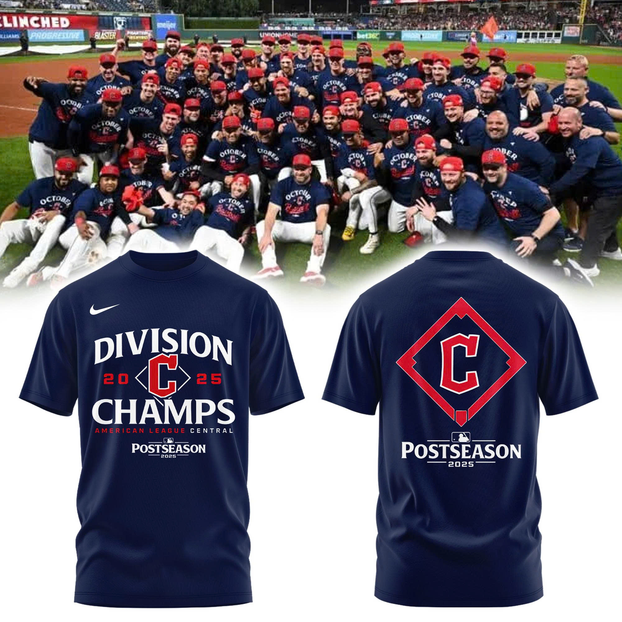 Cleveland Guardians Fanatics AL Central Division Champions Locker Room Combo Shirt | Jogger | Cap)