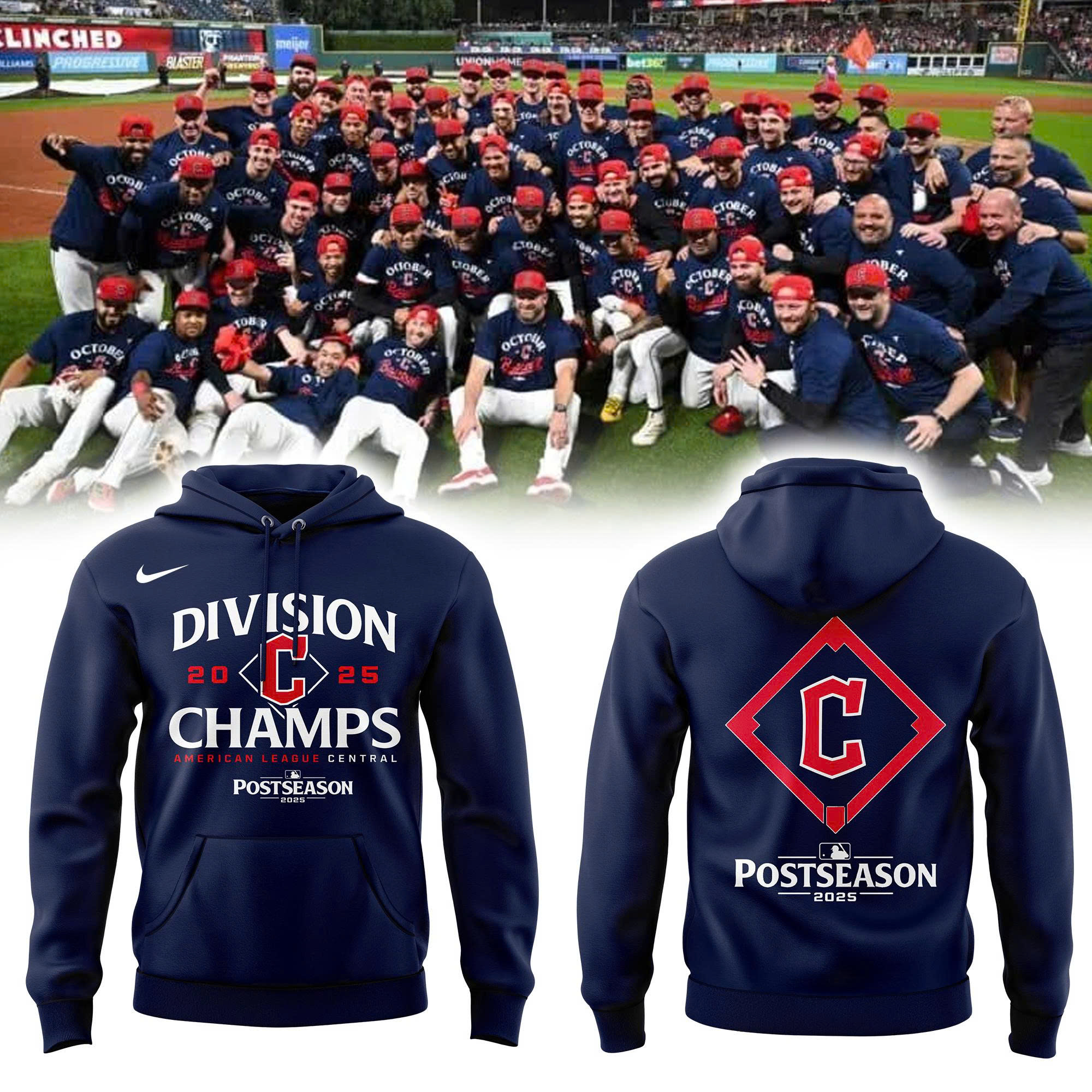 Cleveland Guardians Fanatics AL Central Division Champions Locker Room Combo Hoodie | Jogger | Cap