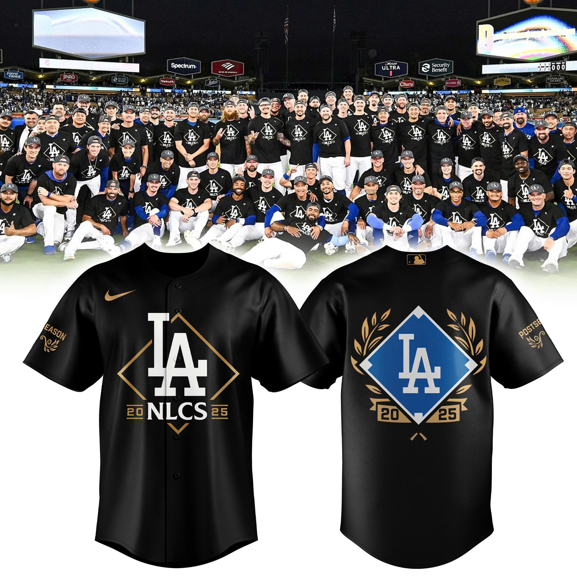 Los Angeles Dodgers Black National League Division Series Champions Locker Room Baseball Jersey Combo v2