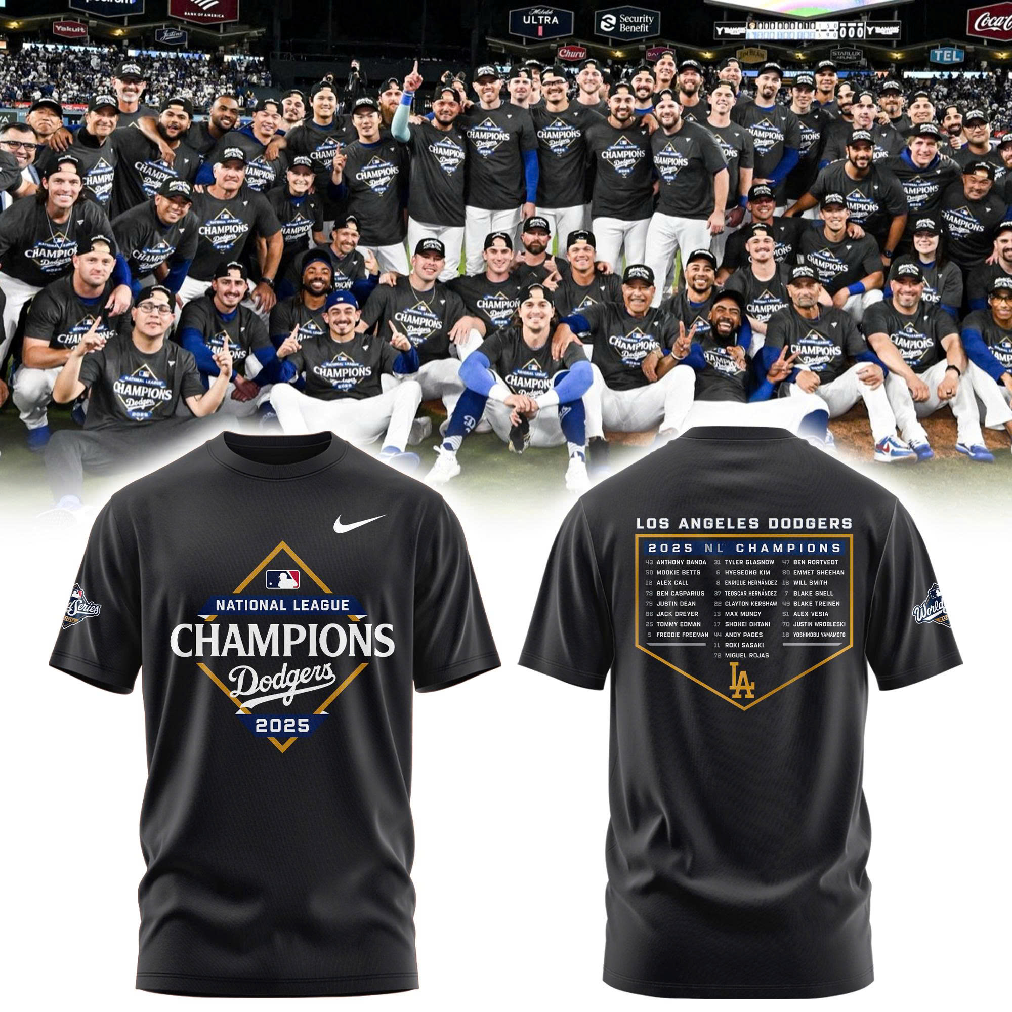 Los Angeles Dodgers National League Champions Locker Room Combo Tshirt | Jogger | Cap V2