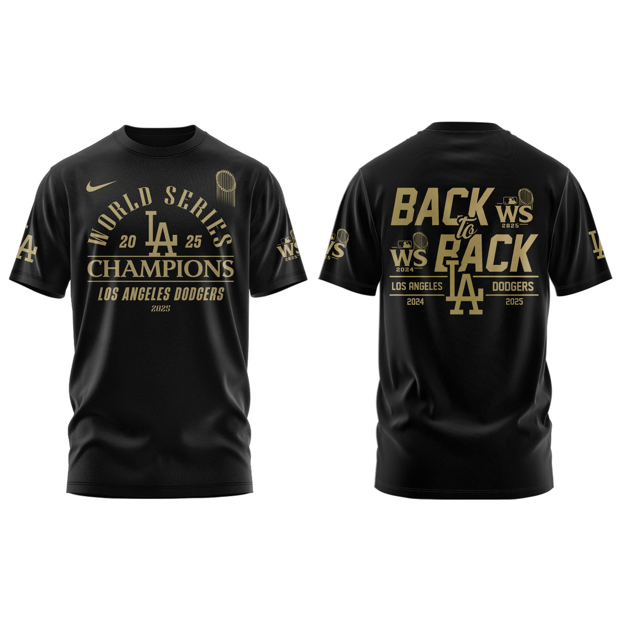 Los Angeles Dodgers Back to Back World Series Champions Black Tshirt | Jogger | Cap - Image 2