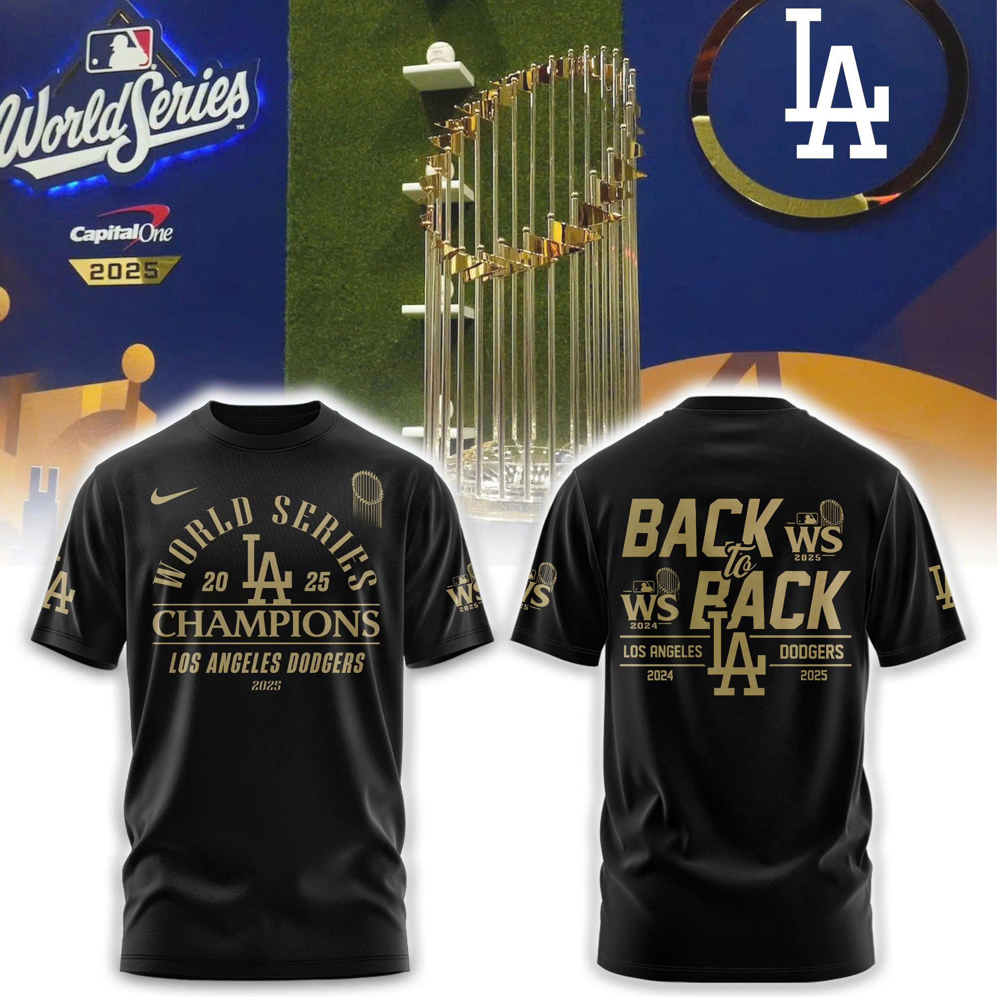 Los Angeles Dodgers Back to Back World Series Champions Black Tshirt | Jogger | Cap