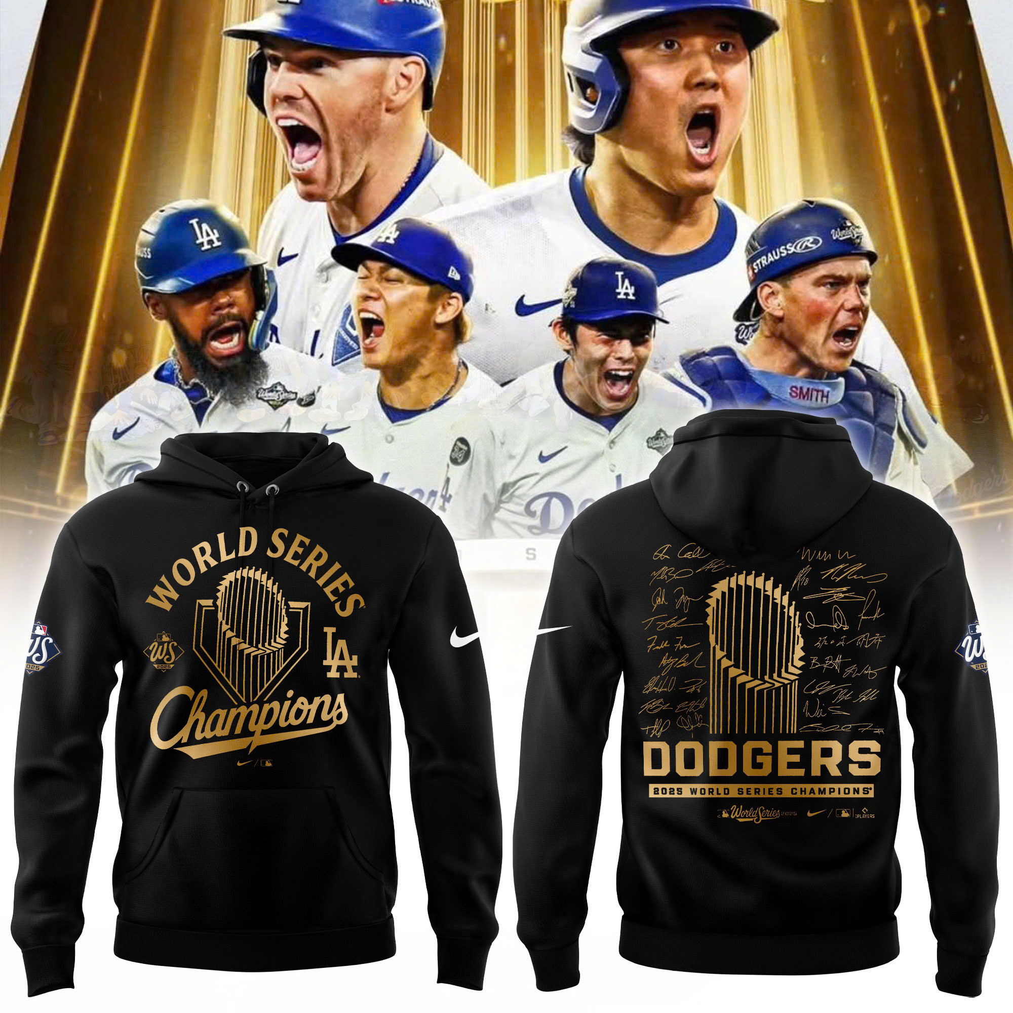 Los Angeles Dodgers Fanatics Black 2025 World Series Champions Locker Room Parade Hoodie| Jogger | Cap