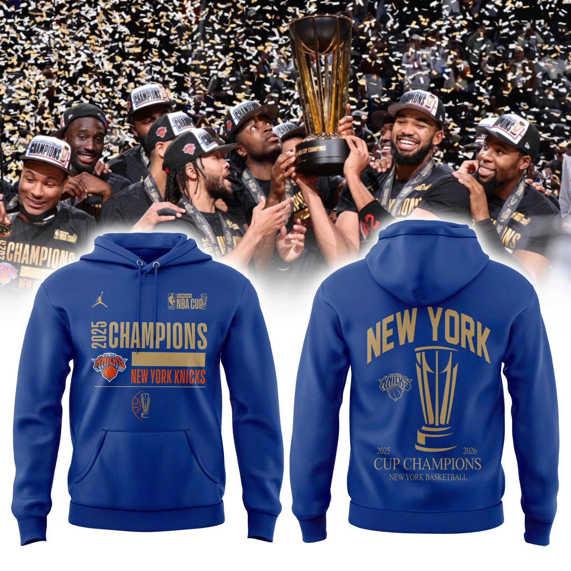 New York Knicks 2025 NBA Cup Champions Locker Room Hoodie