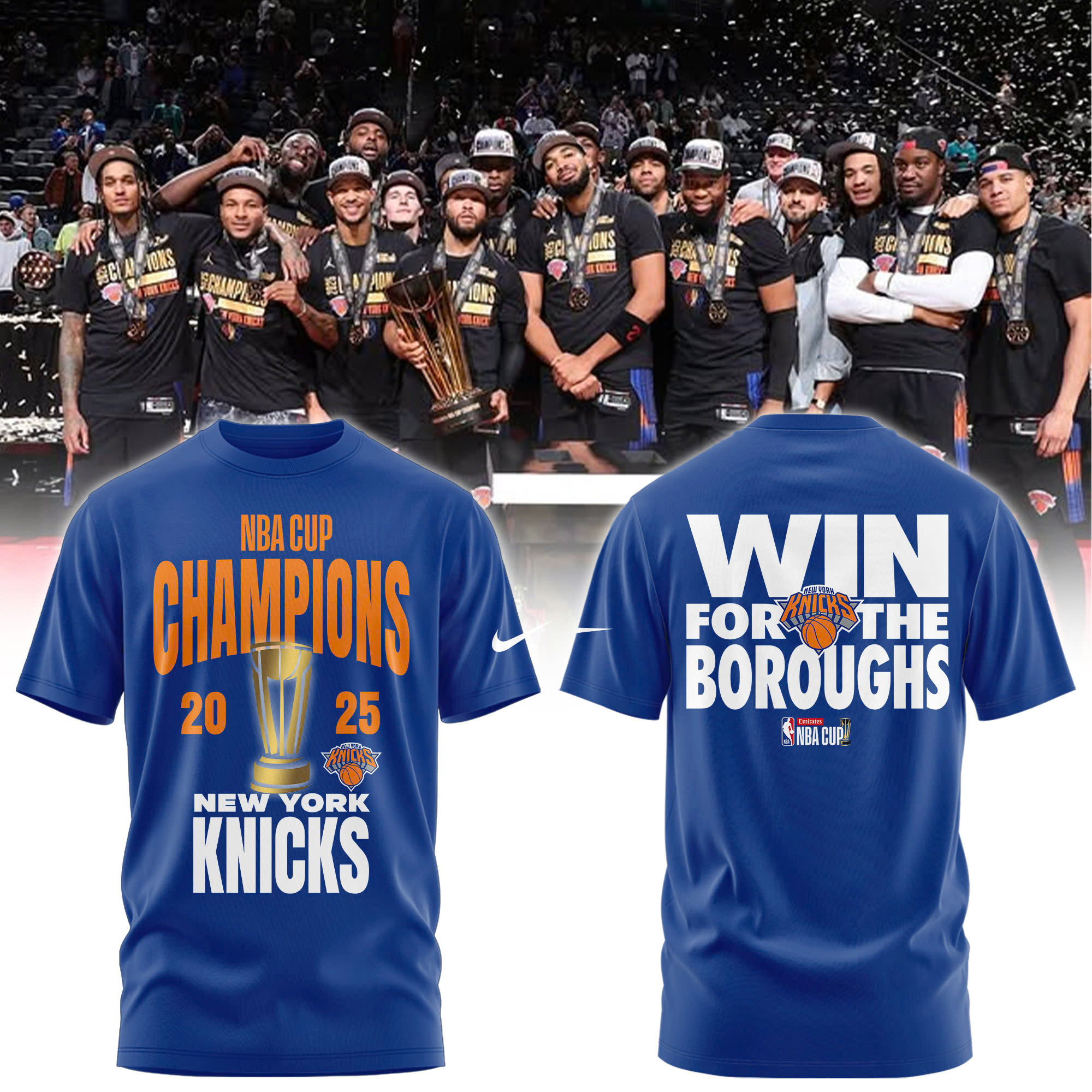 Jordan Brand Black New York Knicks 2025 NBA Cup Champions Limited Edition Tshirt | Jogger | Cap v2
