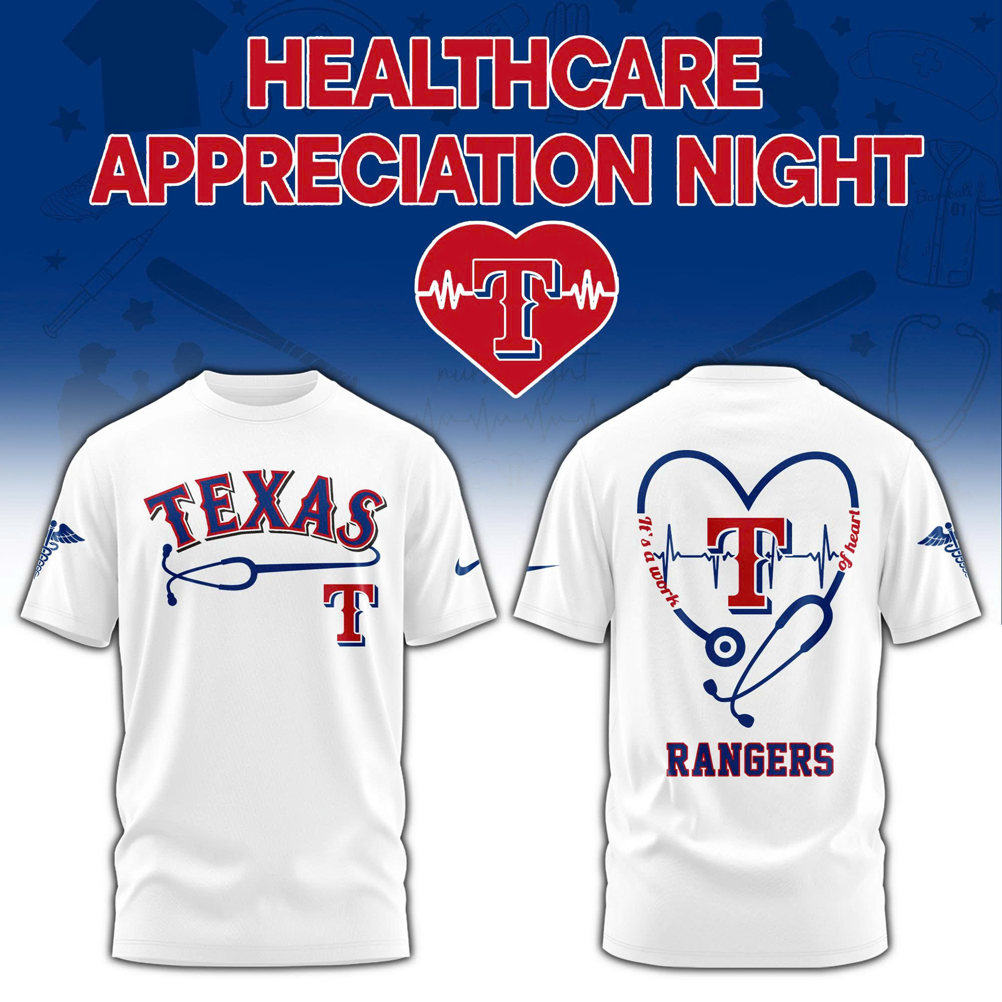 Texas Rangers Healthcare Appreciation Night Limited Edition Tshirt | Jogger | Cap V2