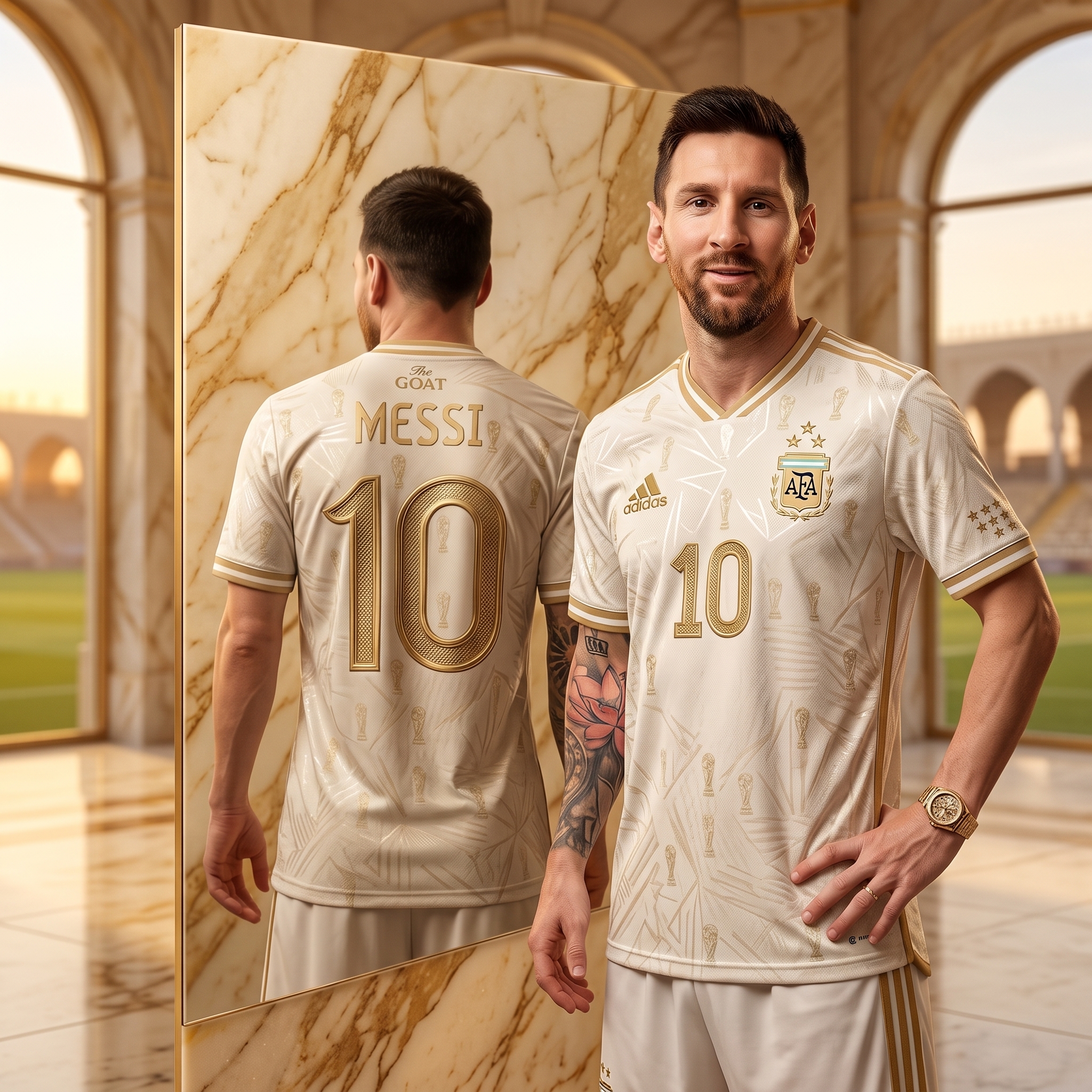 “The GOAT Legacy Edition: Premium Lionel Messi Gold-Jacquard Jersey – Limited Collector’s Item”
