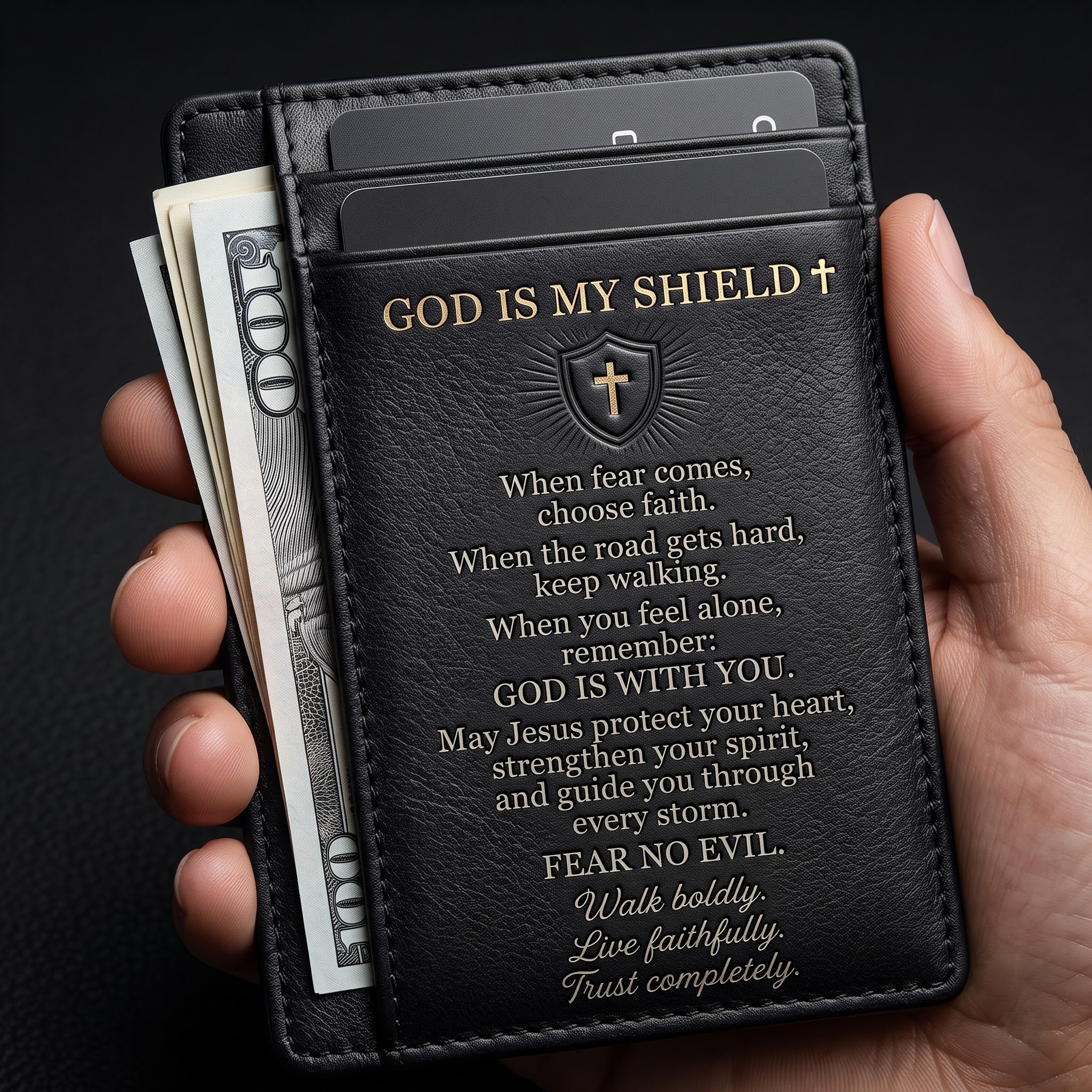 Christian Leather Card Wallet – Faith & Prayer Gift for Him