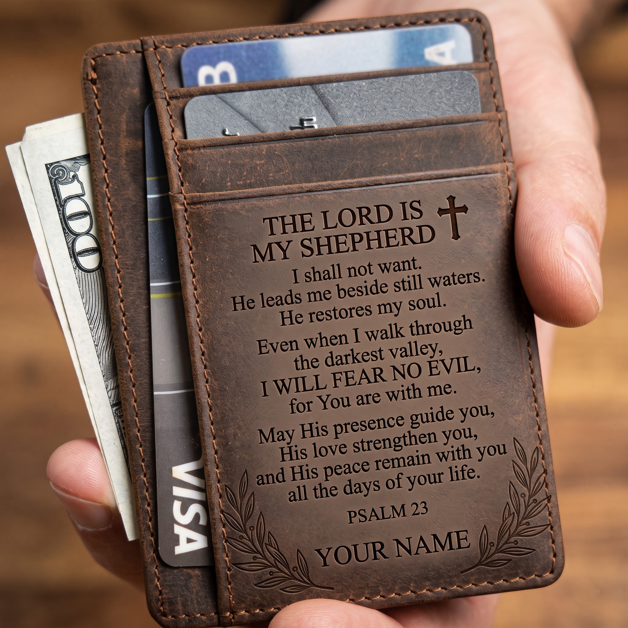 Personalized Christian Leather Wallet – Faith & Prayer Gift for Him - Image 5