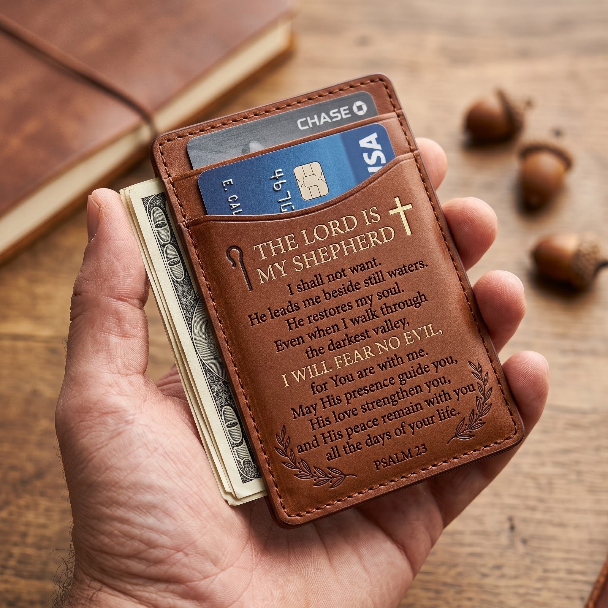 Christian Leather Card Wallet – Faith & Prayer Gift for Him - Image 5