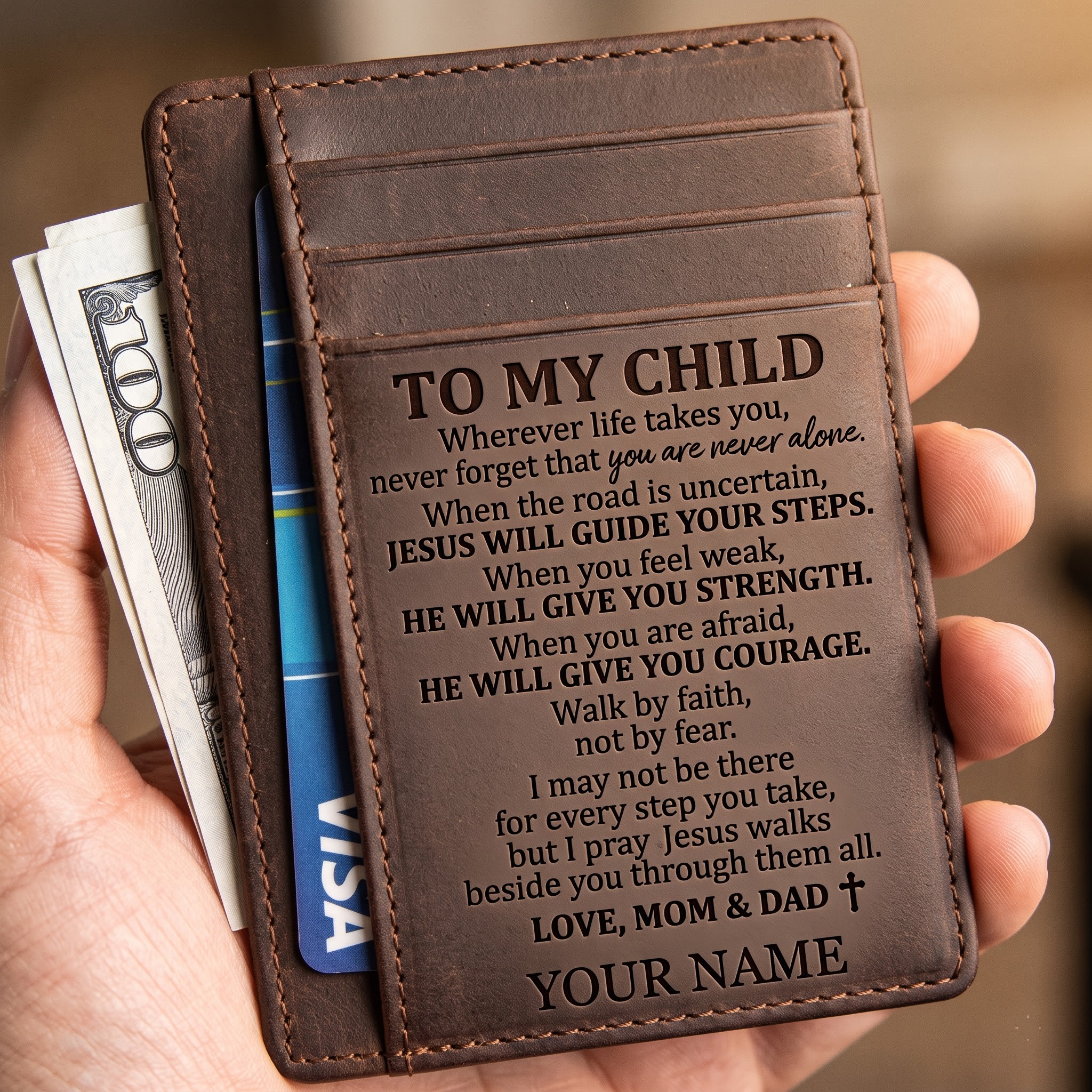 Personalized Christian Leather Wallet – Faith & Prayer Gift for Him