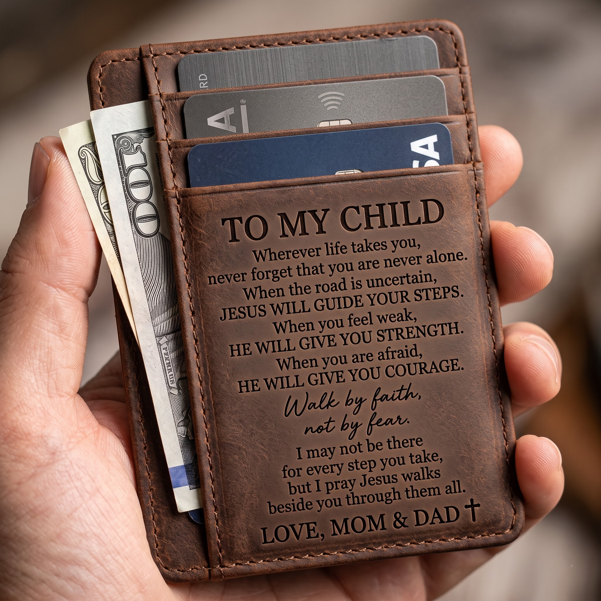Christian Leather Card Wallet – Faith & Prayer Gift for Him - Image 4