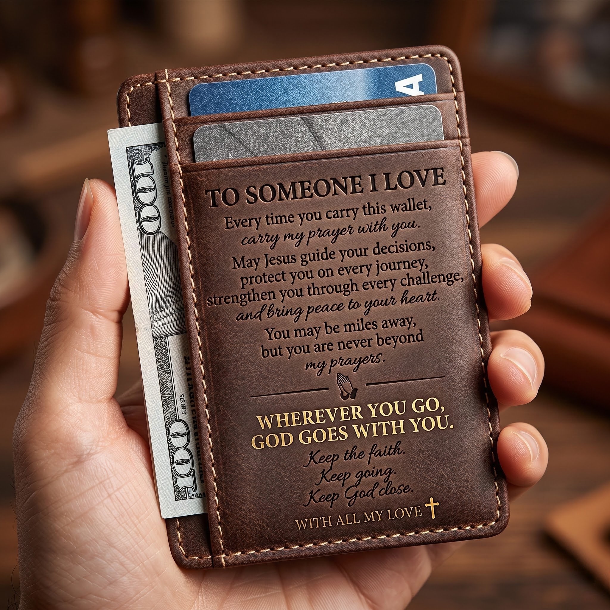 Christian Leather Card Wallet – Faith & Prayer Gift for Him - Image 3