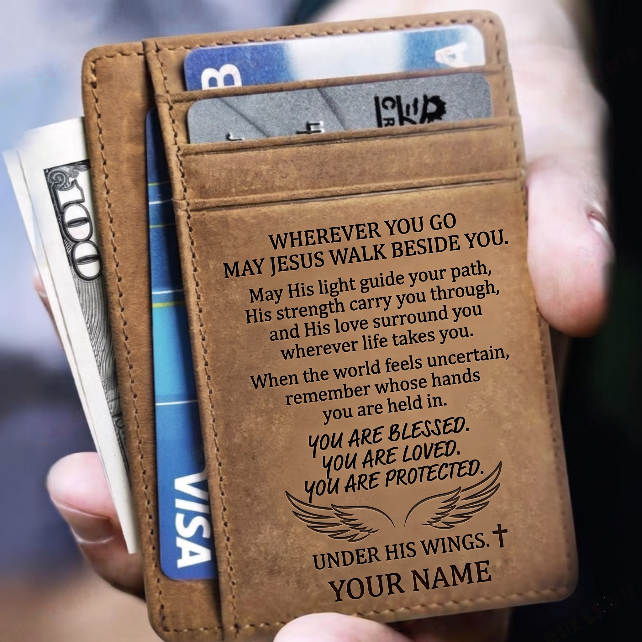 Personalized Christian Leather Wallet – Faith & Prayer Gift for Him - Image 3